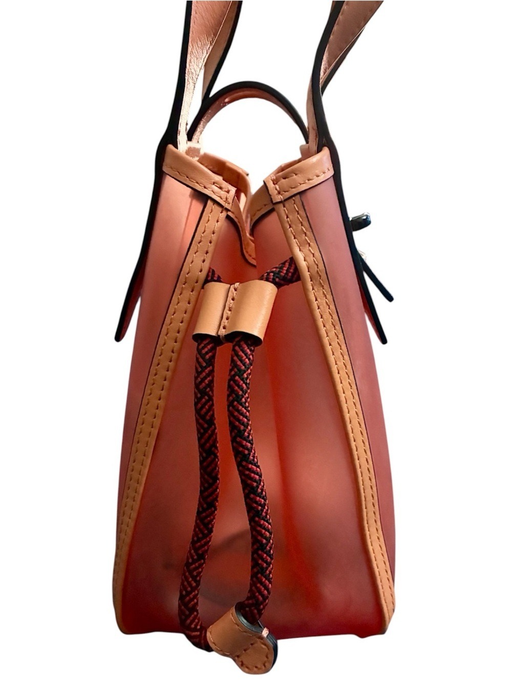 Furla Digizia Pink Jelly Tote Handbag Leather Trim Two Tone Cord Drawstring MINI - Picture 4 of 13